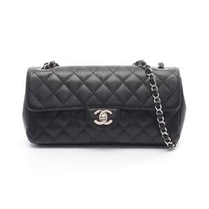 Chanel Matelasse East West Shoulder Bag Leather Grained Calfskin Black
